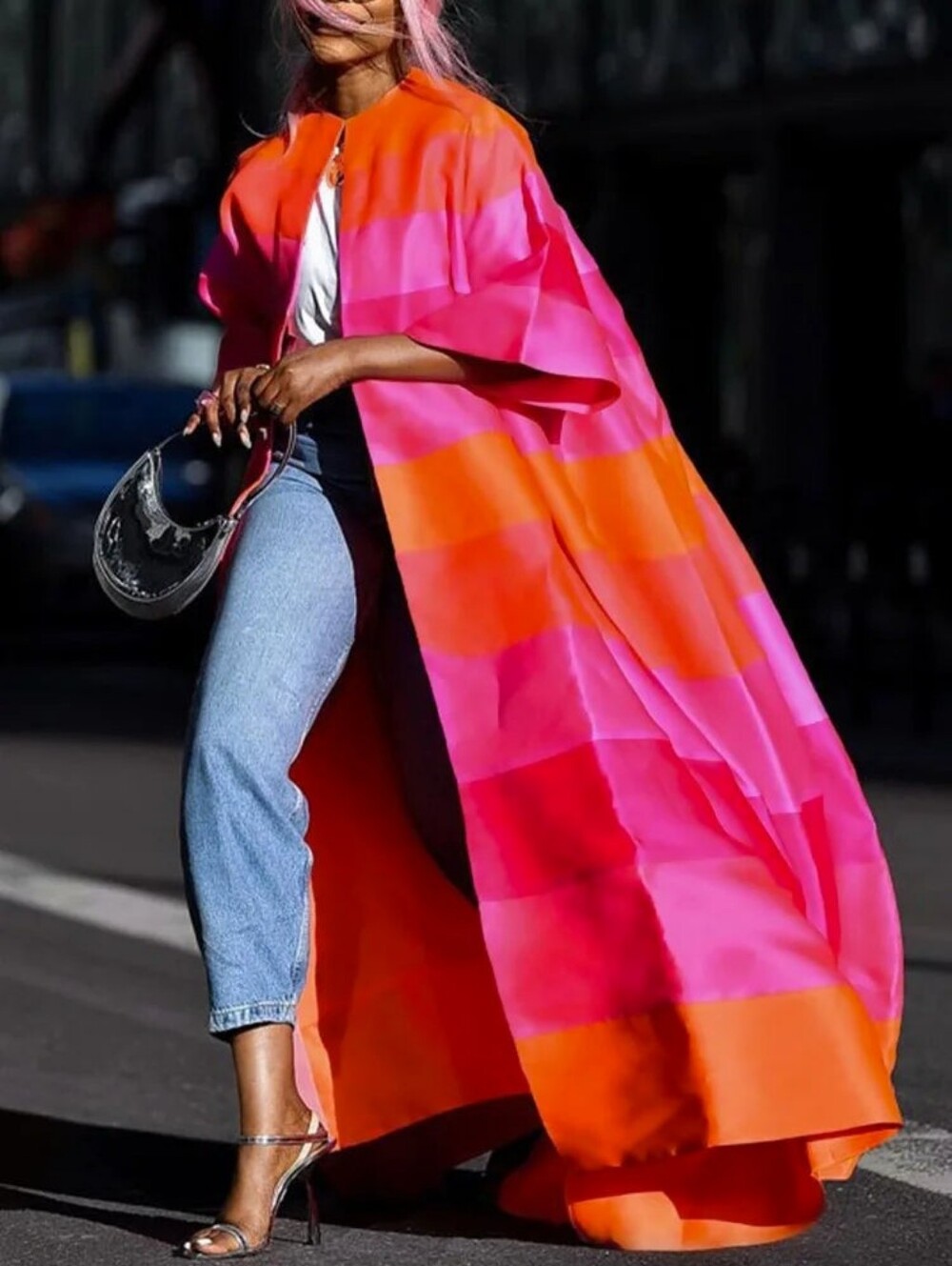 Vibrant Pink & Orange Striped Maxi Coat - Picture 2 of 2